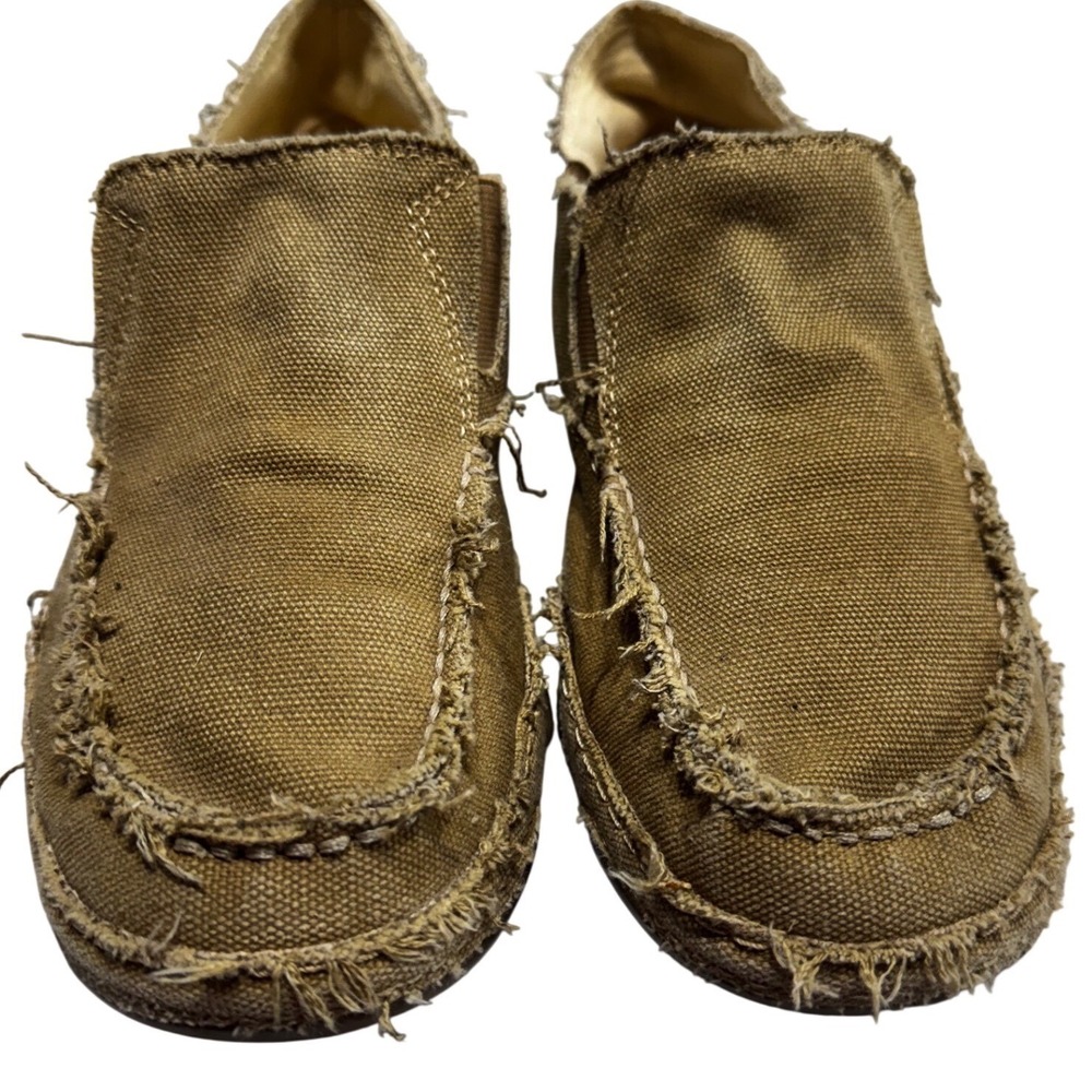 Tony Lama Slip On Shoes Mens 9.5 D Distressed Canvas Loafer Brown Western RR3025